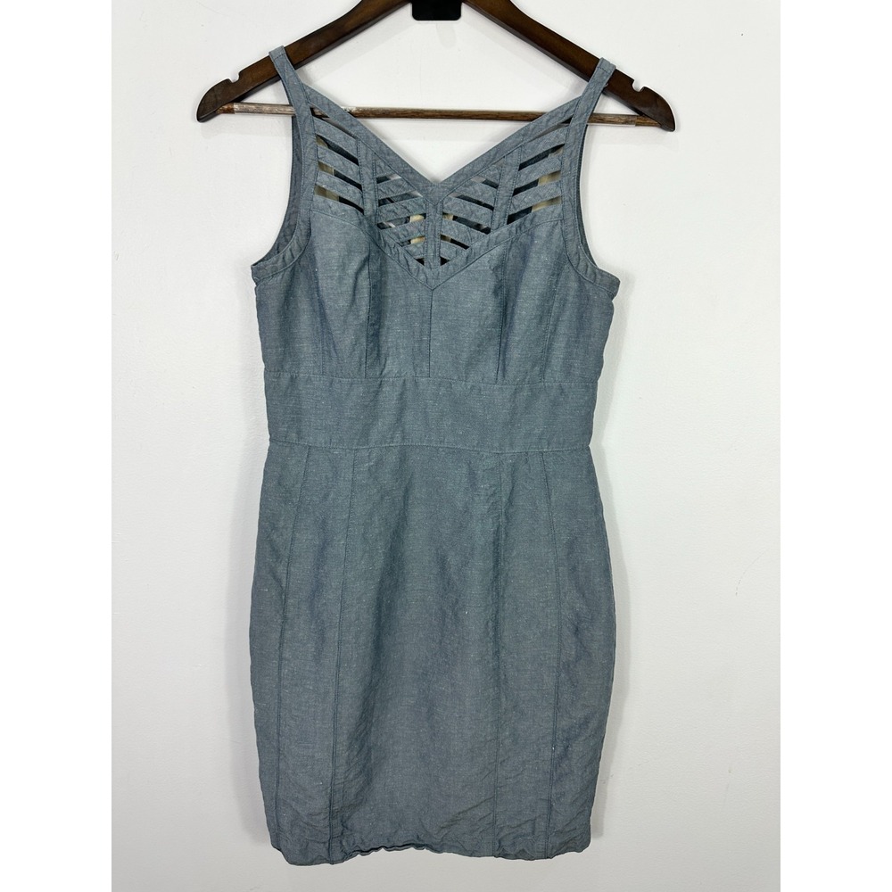 ADAM by Adam Lippes Blue Chambray Cage Neck Sheath Dress 6 Quiet Luxury Coastal‎